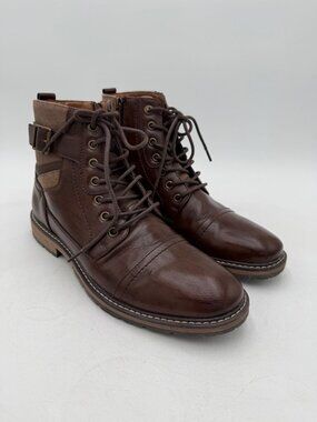 Madden Mens Brown Lace-Up Leather Boots Side Zipper Buckle Casual Chukka Size 10